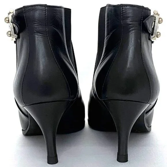 Hermes Bootie Black Sac A Depeches 22.0 cm Leather